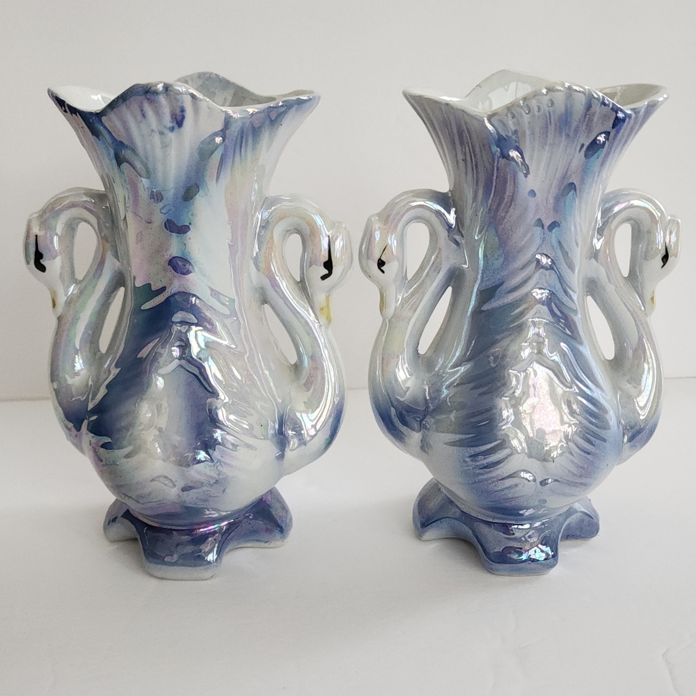 Lusterware Swan Ceramic Vase Set - Picture 10 of 16